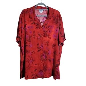 Katty Ireland plus size red floral button down short sleeve shirt size 2X